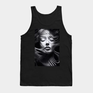 Abstract art of woman with psychedelic lines of light silver, and dark hues Tank Top